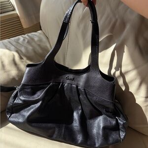 Coach Black Leather Pleated Shoulder Bag
